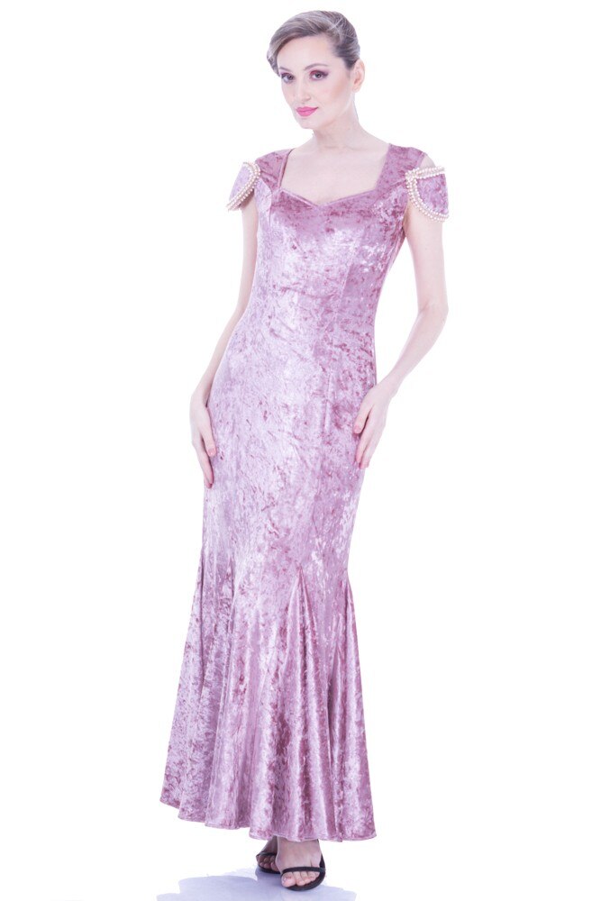 Rochie mov catifea cu margele Liza Panait I-105E