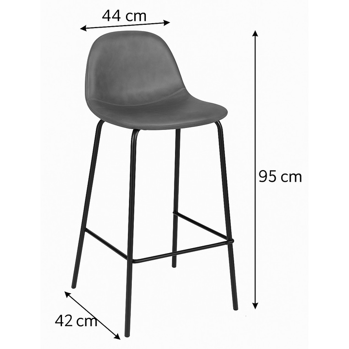Бар стол Atmosphera Vladi, метална и дървена рамка, 44x42x95 см, сив