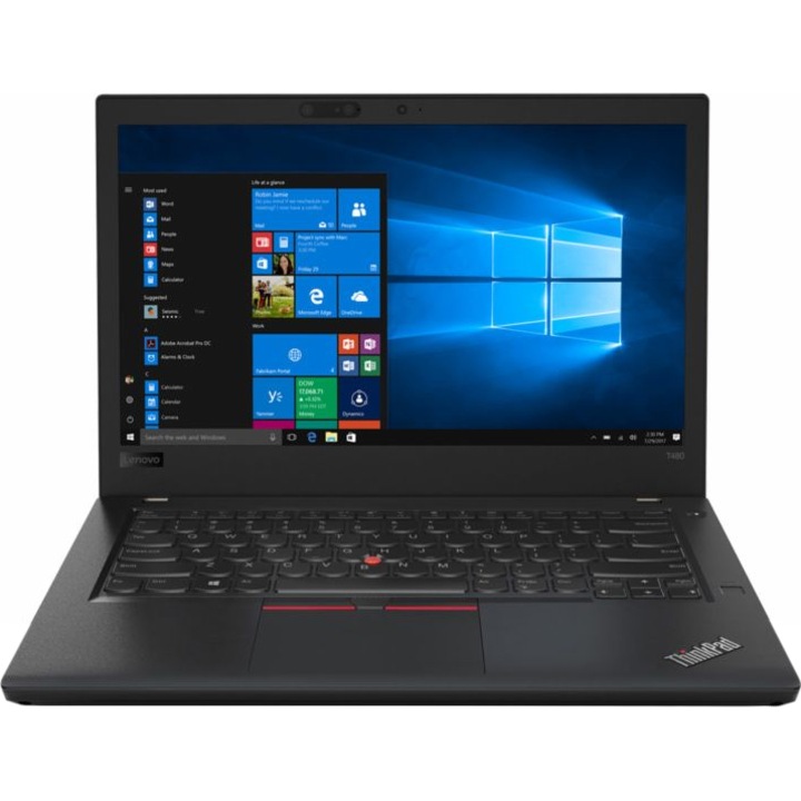 Laptop ultraportabil Lenovo ThinkPad T480 cu procesor Intel® Core™ i5-8250U pana la 3.40 GHz, Kaby Lake R, 14", Full HD, IPS, 8GB, 256GB SSD, Intel UHD Graphics 620, Microsoft Windows 10 Pro, Black