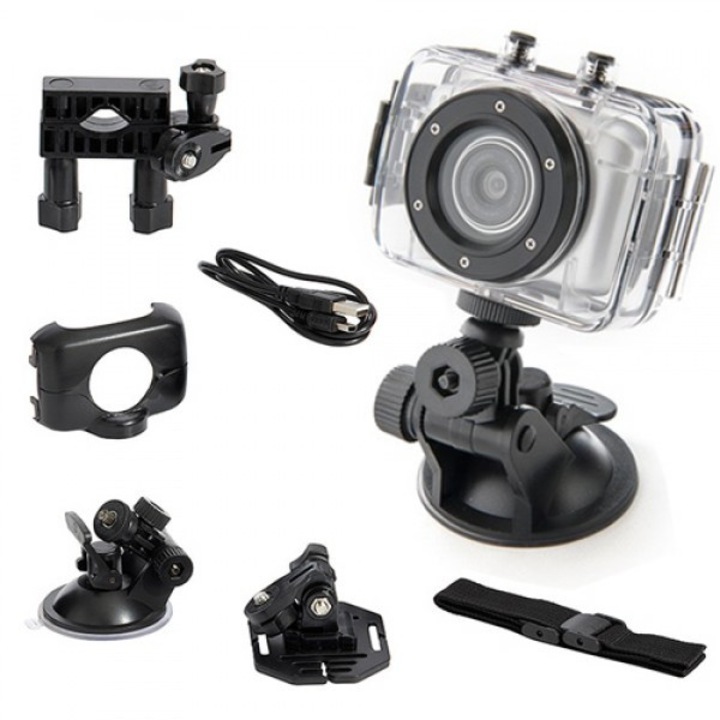 Комплект Водоустойчива камера + SD Card 8 GB KINGSTON , Action Camcorder, 720p, Черно/Сива