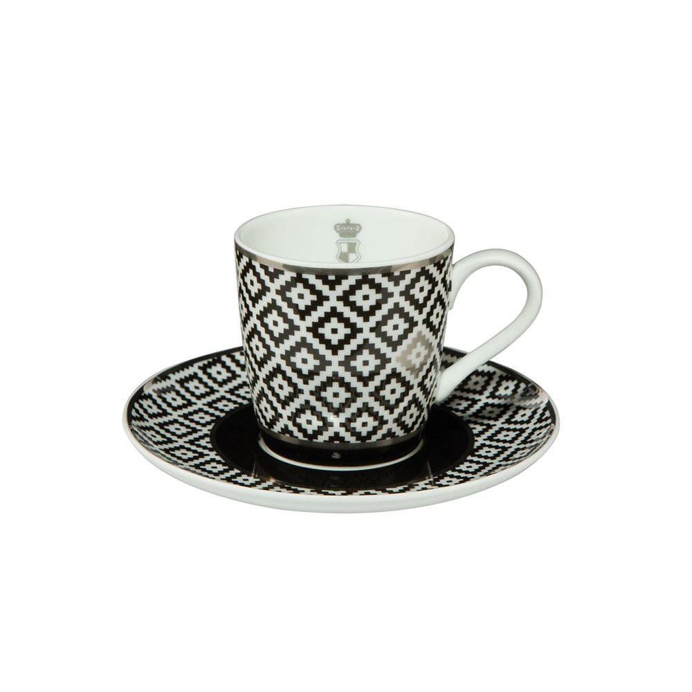 Ceasca si farfurie pentru espresso, Demitasse Diamonds, 0,1 L, Alb/Negru