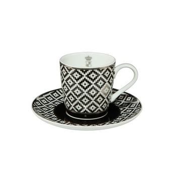 Ceasca si farfurie pentru espresso, Demitasse Diamonds, 0,1 L, Alb/Negru Ceasca si farfurie pentru espresso, Demitasse Diamonds, 0,1 L, Alb/Negru