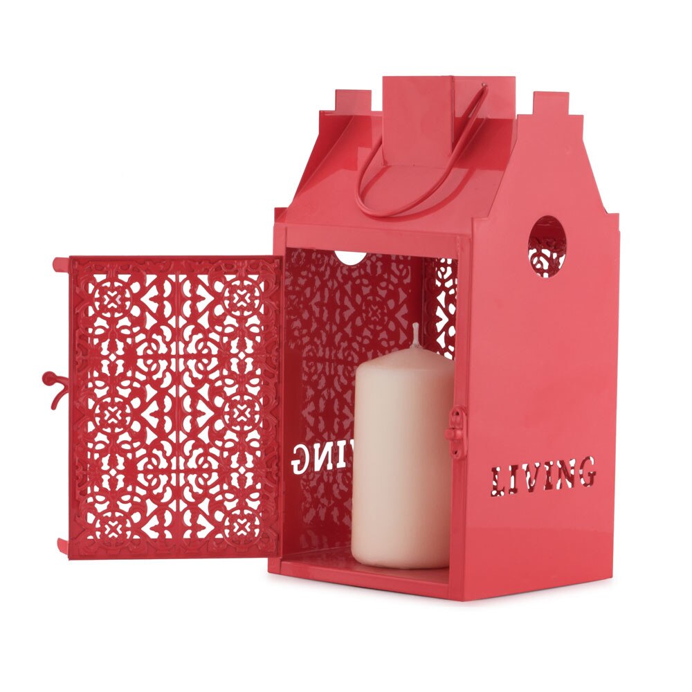 Felinar decorativ, Living, rosu-coral, 19.5 cm