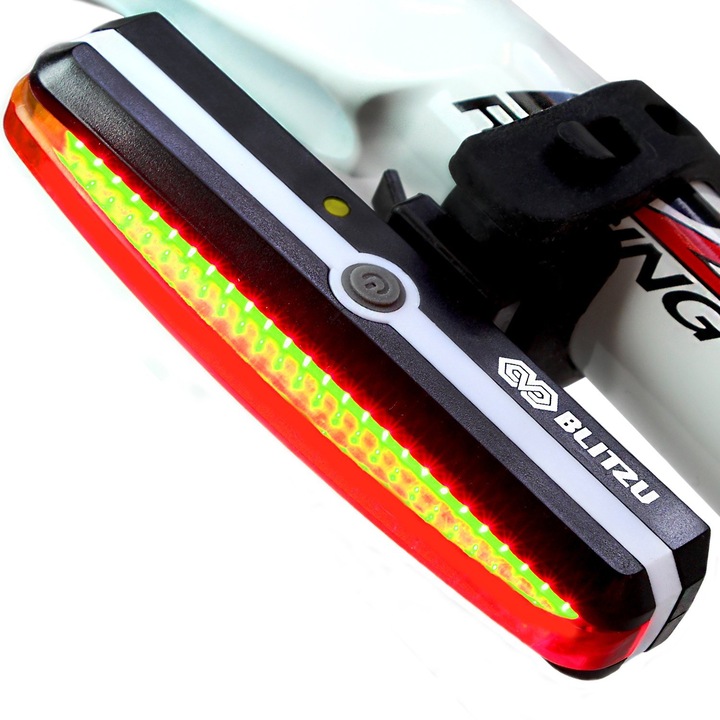 Carsons Hosszú COB LED Féklámpa kerékpárhoz / robogóhoz, újratölthető USB, 6 megvilágítási mód, fekete