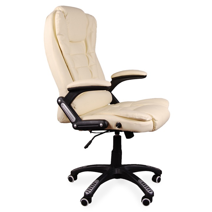 Офис стол Brandon, кремав, фина кожа, функция "Sezlong".