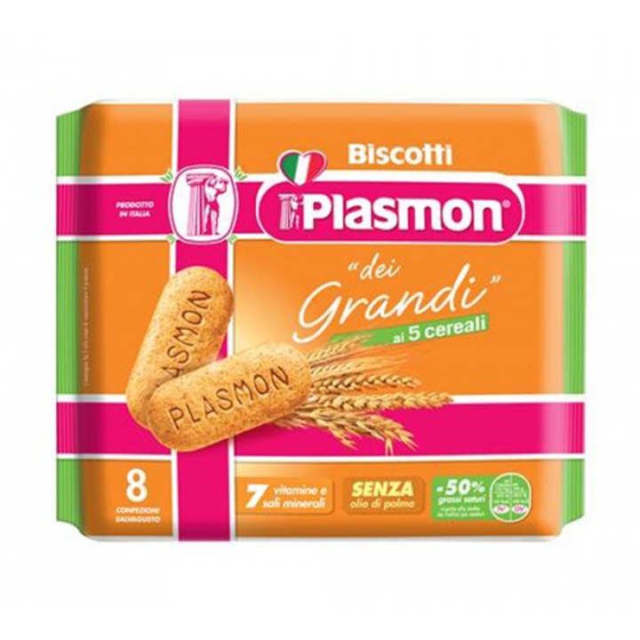 Biscuiti grandi cu 5 cereale Plasmon, 270 g, de la un an