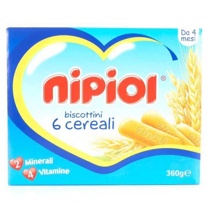 Biscuiti 6 cereale Plasmon Nipiol, 360 g, de la 4 luni