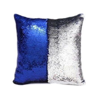 Perna decorativa antistres 40x40 cm, model paiete reversibile, poliester, albastru cu argintiu Perna decorativa antistres 40x40 cm, model paiete reversibile, poliester, albastru cu argintiu