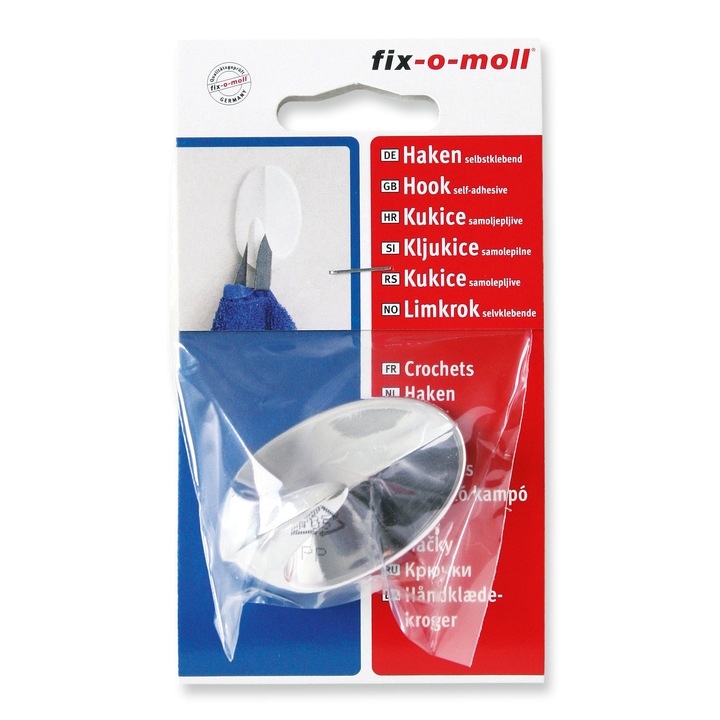 ABRABORO® FIX-O-MOLL öntapadó akasztó, 54x32 mm, ezüst