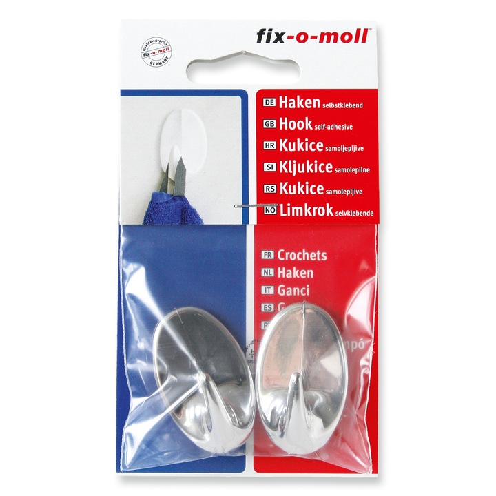 ABRABORO® FIX-O-MOLL öntapadó akasztó, 43x26 mm, ezüst