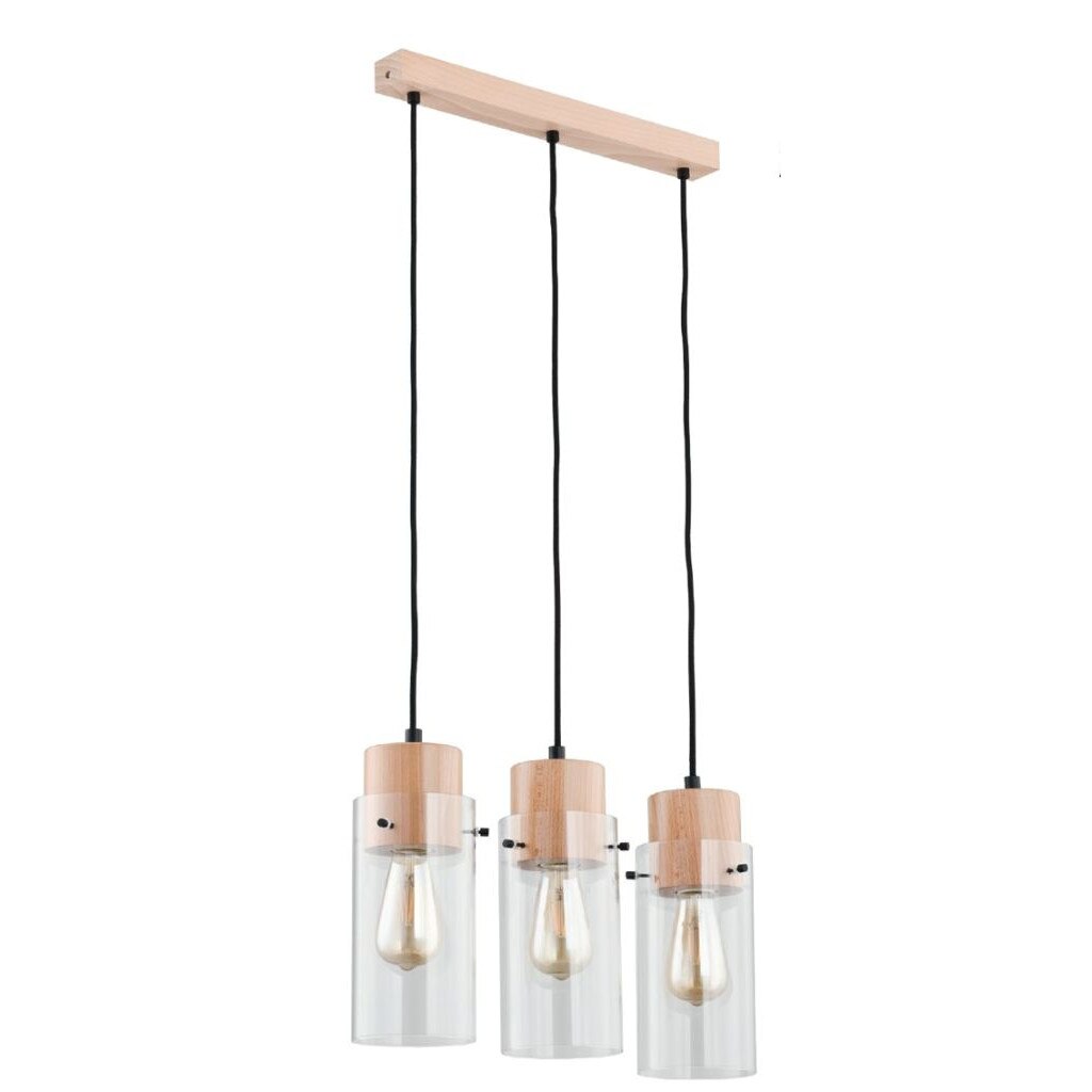 Lustra Tantum din lemn si sticla cu 3 brate E27 x max 60W