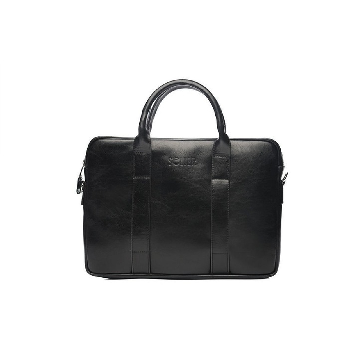 Geanta de laptop Solier Edinburgh din piele naturala, Negru