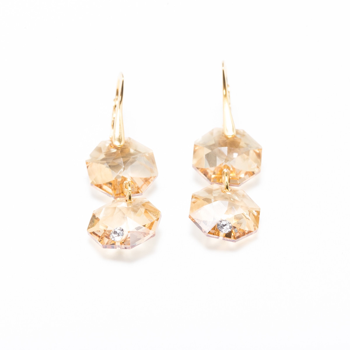 Cercei Argint DaviCrystals cu cristale Swarovski octogon cu leverback agatator gold cu doua cristale Light Colorado