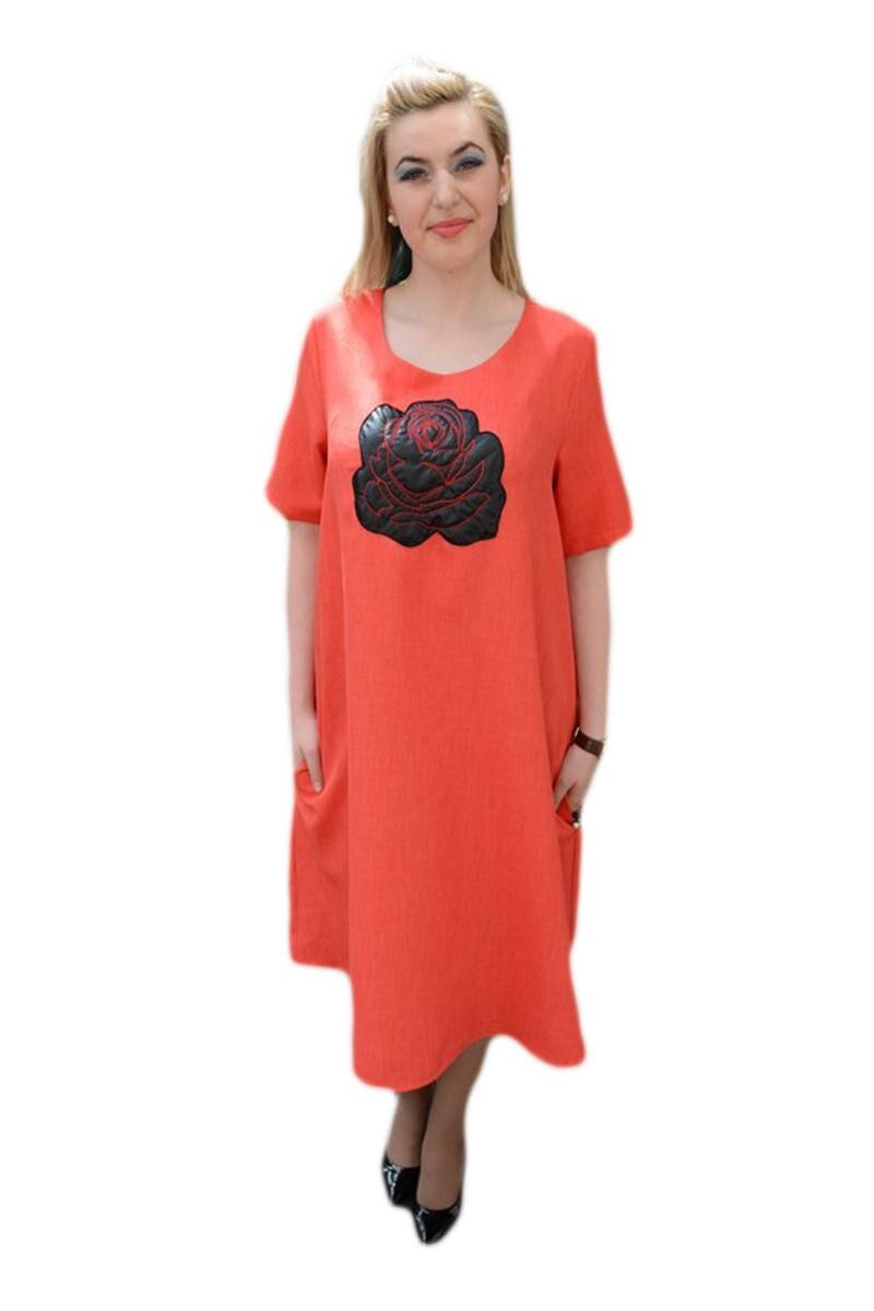 Rochie casual,model evazat cu buzunare, D&J Exclusive, Corai