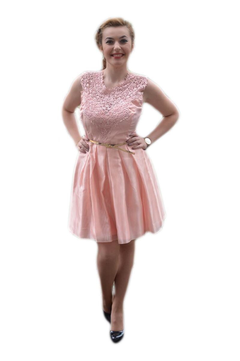 Rochie de ocazie cu fusta stratificata, evazata, D&J Exclusive, Corai