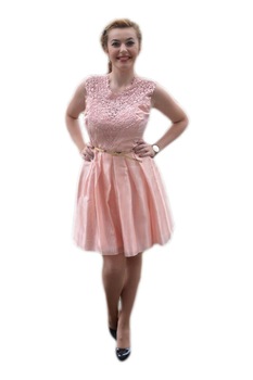 Rochie de ocazie cu fusta stratificata, evazata, D&J Exclusive, Corai Rochie de ocazie cu fusta stratificata, evazata, D&J Exclusive, Corai
