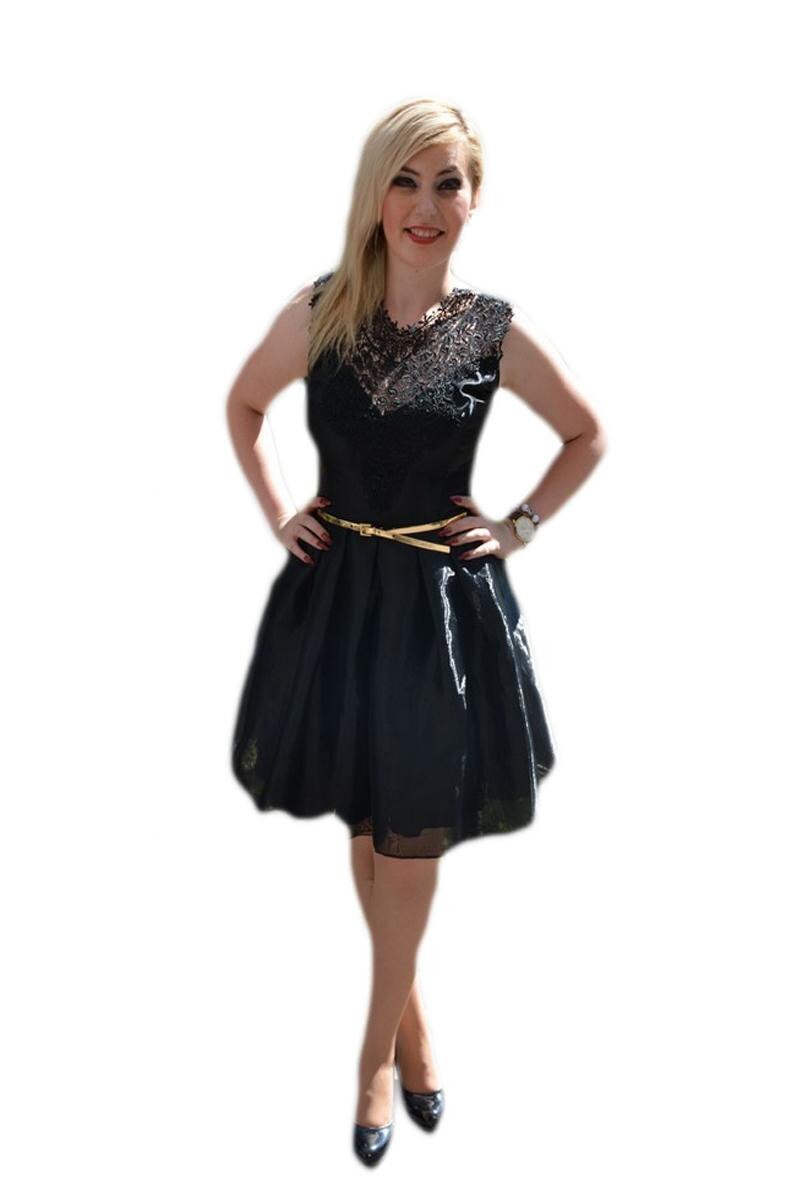 Rochie de ocazie cu fusta stratificata, evazata, D&J Exclusive, Negru