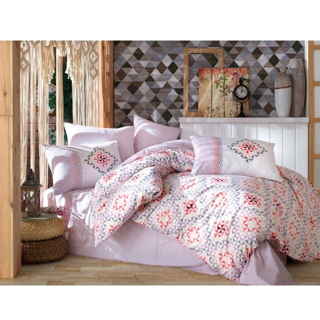 Lenjerie de pat bumbac Hobby CLAUDIA LILA, pentru 2 persoane, lenjerie pat dublu, 4 piese, 200x220 / 50x70, 100% bumbac ranforce