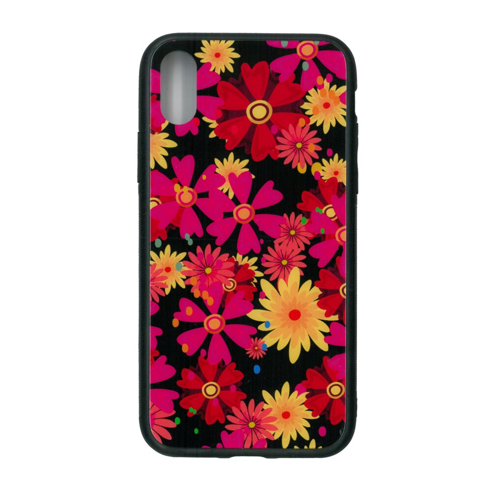 Husa de protectie cu spate de sticla EuroCELL pentru iPhone X, print floral multicolor