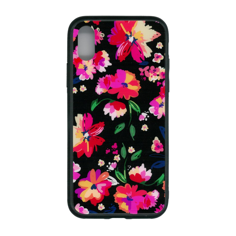 Husa de protectie cu spate de sticla EuroCELL pentru iPhone X, print floral multicolor