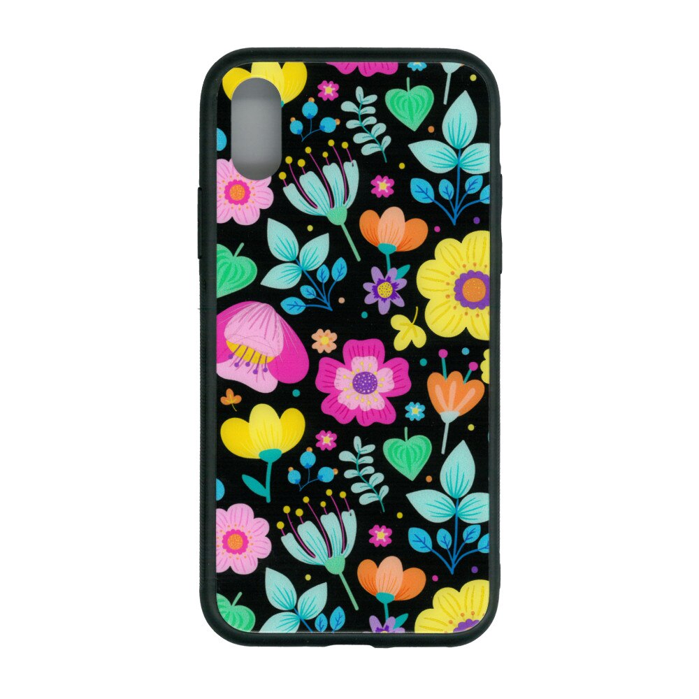 Husa de protectie cu spate de sticla EuroCELL pentru iPhone X, print floral multicolor