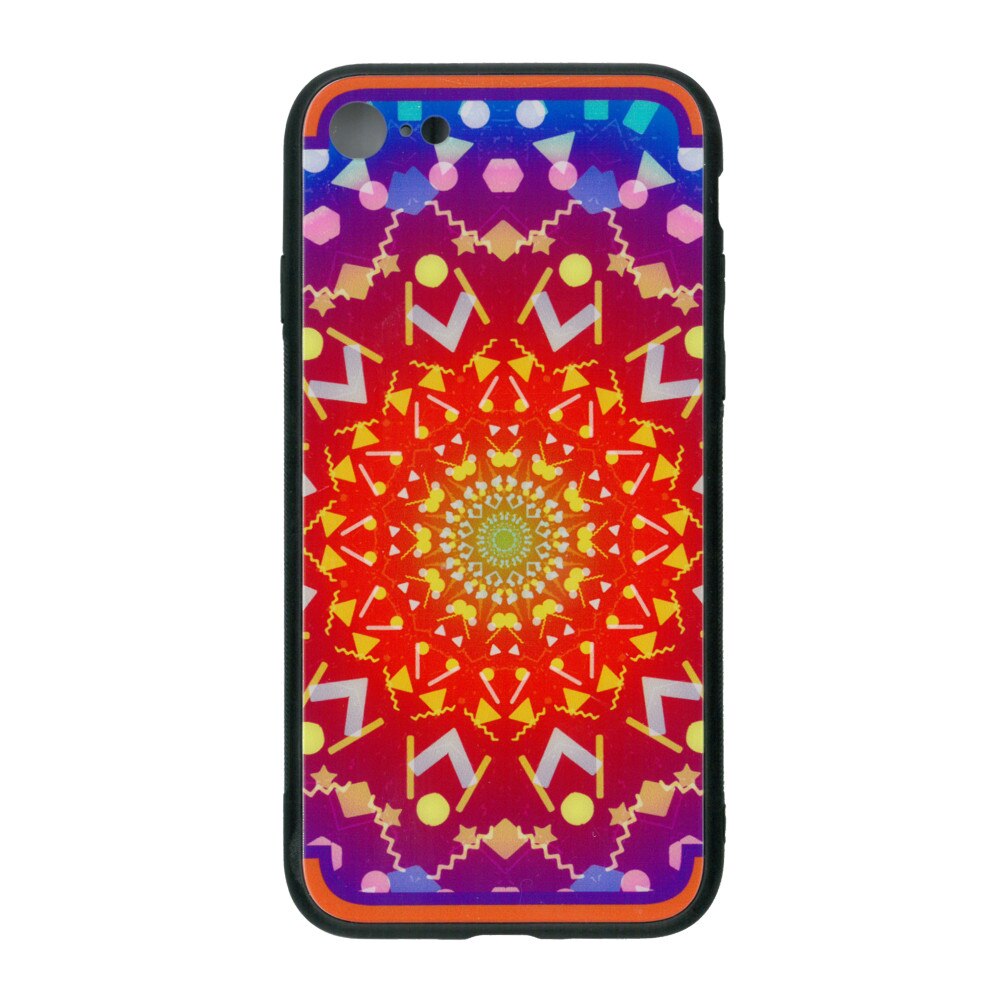 Husa de protectie cu spate de sticla EuroCELL pentru iPhone 8, print abstract multicolor