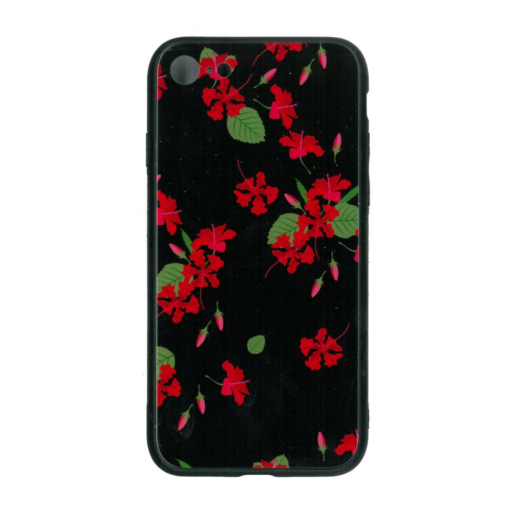 Husa de protectie cu spate de sticla EuroCELL pentru iPhone 8, print floral multicolor