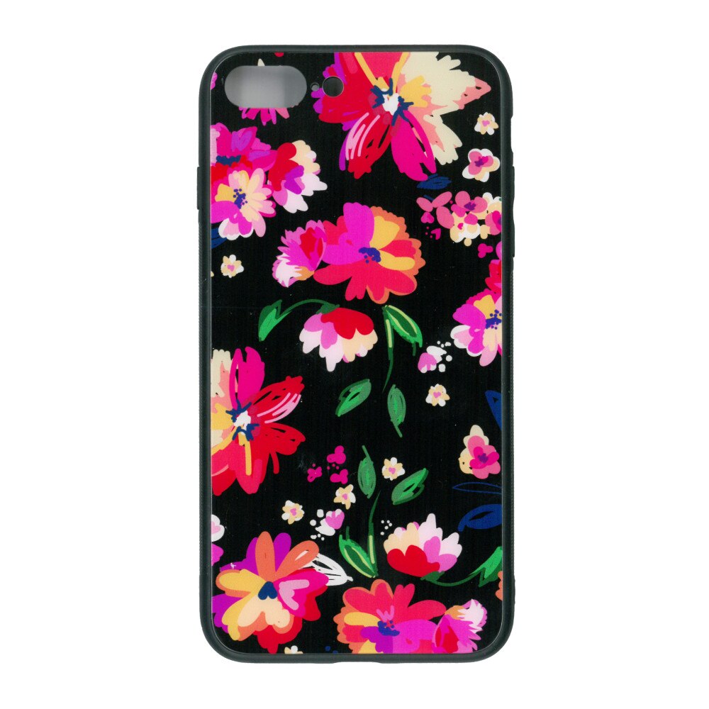 Husa de protectie cu spate de sticla EuroCELL pentru iPhone 8 Plus, print floral multicolor