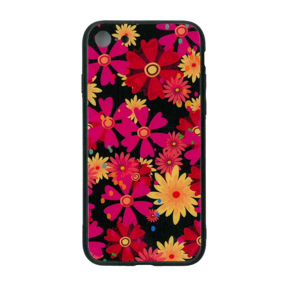Husa de protectie cu spate de sticla EuroCELL pentru iPhone 8, print floral multicolor