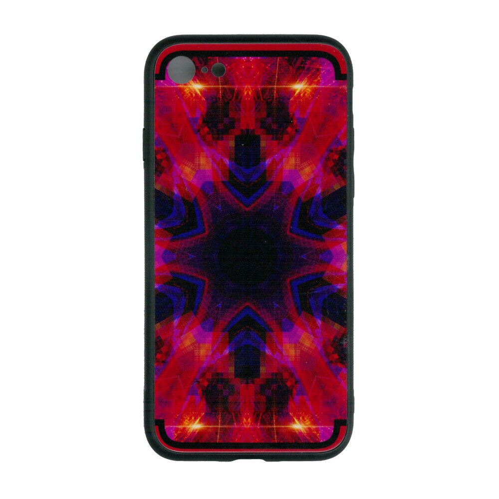Husa de protectie cu spate de sticla EuroCELL pentru iPhone 8, print abstract multicolor