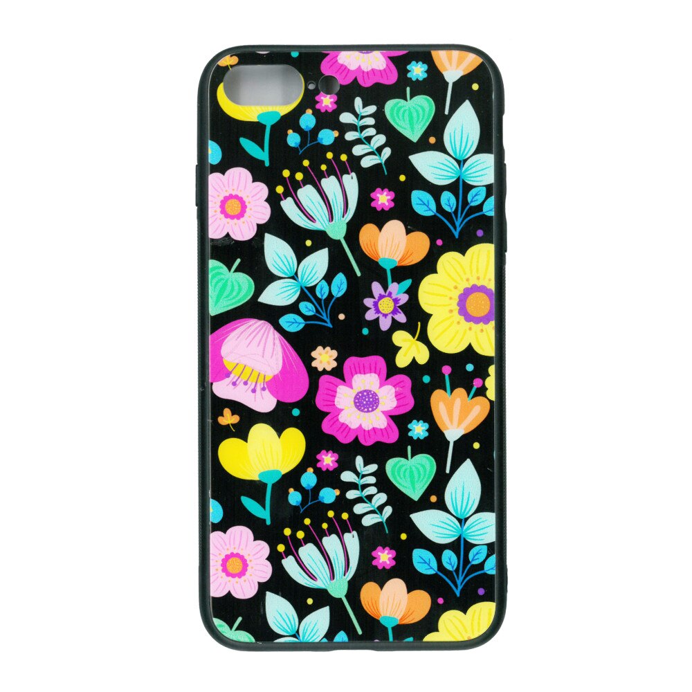 Husa de protectie cu spate de sticla EuroCELL pentru iPhone 8 Plus, print floral multicolor