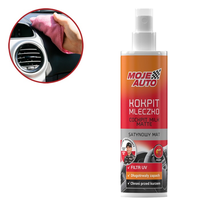 Solutie curatare bord, Moje Auto, Efect mat, Mere, Protectie UV, 300 ml