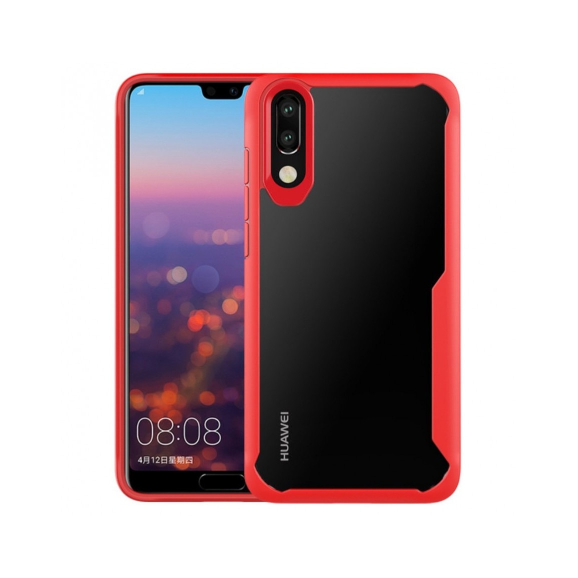 Carcasa protectie spate din plastic si gel TPU pentru Huawei P20, rosie