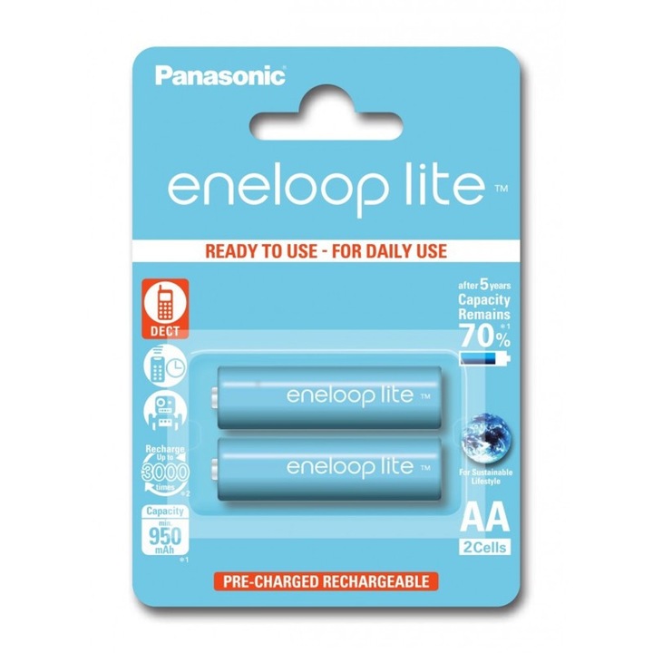 Acumulator Panasonic Eneloop Lite R6/AA, 950 mAh, 2 bucati