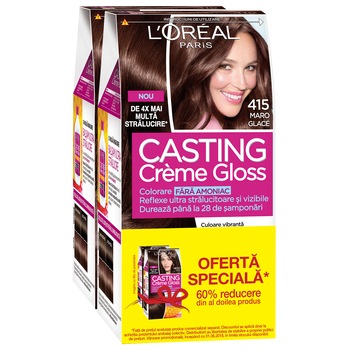 Pachet promo: 2 x Vopsea de par semi-permanenta fara amoniac L'Oreal Paris Casting Creme Gloss 415 Maro Glace, 180 ml Pachet promo: 2 x Vopsea de par semi-permanenta fara amoniac L'Oreal Paris Casting Creme Gloss 415 Maro Glace, 180 ml