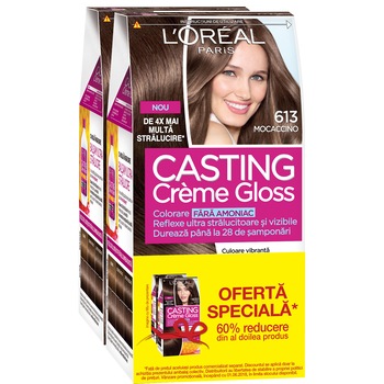 Pachet promo: 2 x Vopsea de par semi-permanenta fara amoniac L'Oreal Paris Casting Creme Gloss 613 Mocaccino, 180 ml Pachet promo: 2 x Vopsea de par semi-permanenta fara amoniac L'Oreal Paris Casting Creme Gloss 613 Mocaccino, 180 ml