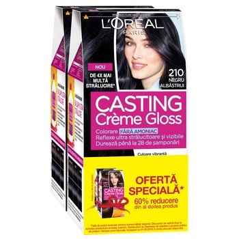 Pachet promo: 2 x Vopsea de par semi-permanenta fara amoniac L'Oreal Paris Casting Creme Gloss 210 Negru Albastrui, 180 ml Pachet promo: 2 x Vopsea de par semi-permanenta fara amoniac L'Oreal Paris Casting Creme Gloss 210 Negru Albastrui, 180 ml