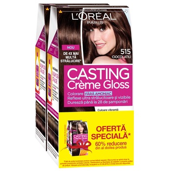 Pachet promo: 2 x Vopsea de par semi-permanenta fara amoniac L'Oreal Paris Casting Creme Gloss 515 Ciocolatiu, 180 ml Pachet promo: 2 x Vopsea de par semi-permanenta fara amoniac L'Oreal Paris Casting Creme Gloss 515 Ciocolatiu, 180 ml