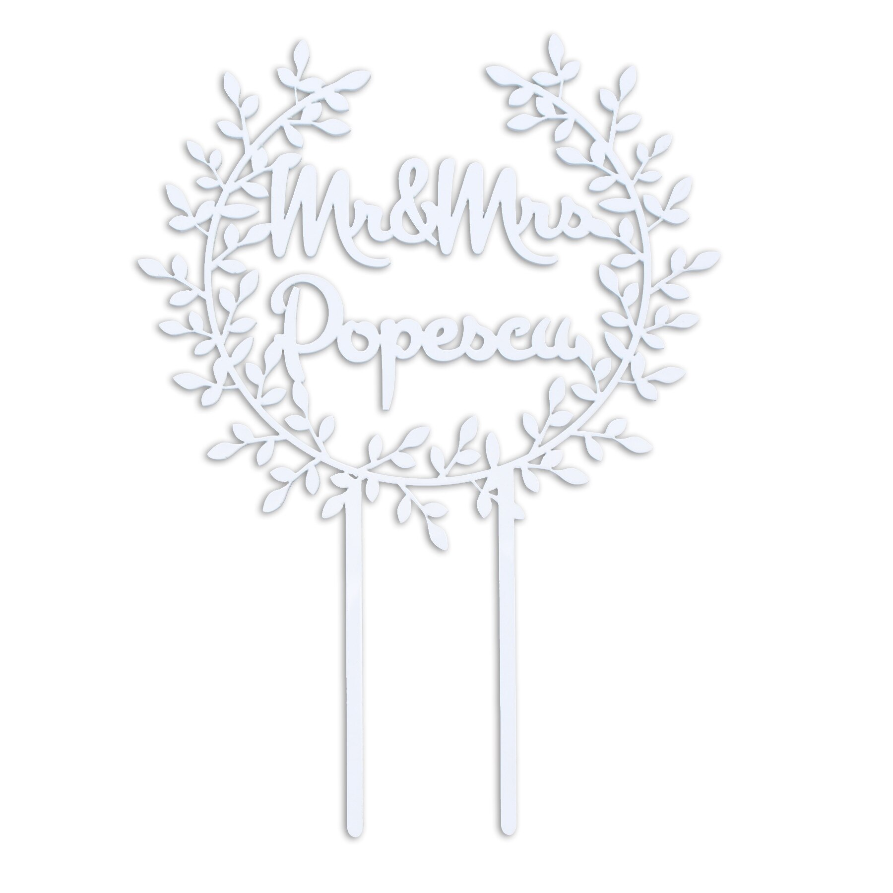 Cake topper Mr & Mrs cu nume personalizat plexiglas alb