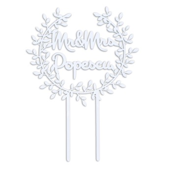 Cake topper Mr & Mrs cu nume personalizat plexiglas alb Cake topper Mr & Mrs cu nume personalizat plexiglas alb