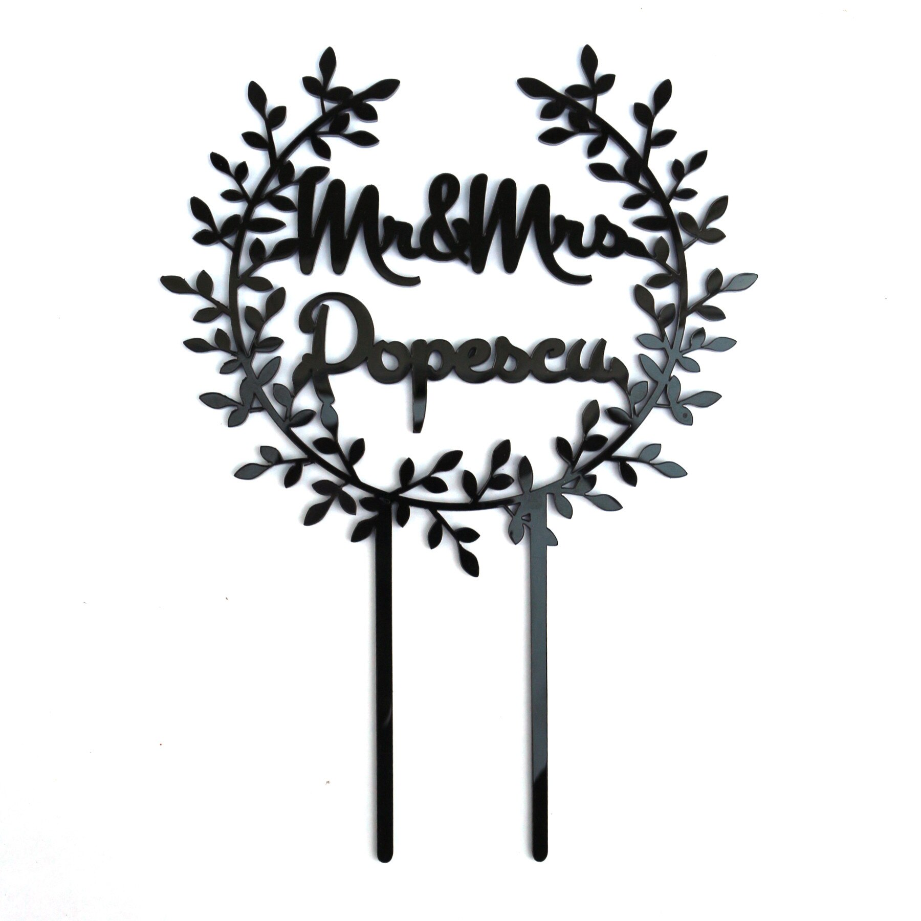 Cake topper Mr & Mrs cu nume personalizat plexiglas negru