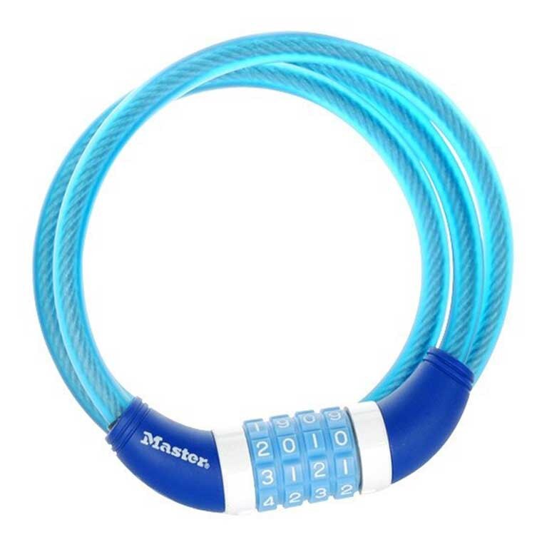 Antifurt Master Lock cablu spiralat cu cifru 1.2m x 10mm Albastru