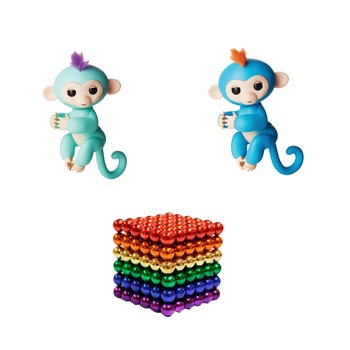 Set 2 x Happy Monkey Albastru si Turcoaz + NeoCube 216 bile magnetice multicolore + cadou Squishy Breloc Set 2 x Happy Monkey Albastru si Turcoaz + NeoCube 216 bile magnetice multicolore + cadou Squishy Breloc