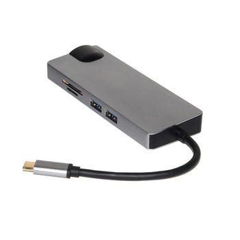 Adaptor HUB Combo aluminum Pro 8 in 1 Hub Combo USB de la tip C cu porturi HD4K, VGA, USB-C, Ethernet Gigabit RJ45, Dual USB si SD TF Phuture® Adaptor HUB Combo aluminum Pro 8 in 1 Hub Combo USB de la tip C cu porturi HD4K, VGA, USB-C, Ethernet Gigabit RJ45, Dual USB si SD TF Phuture®