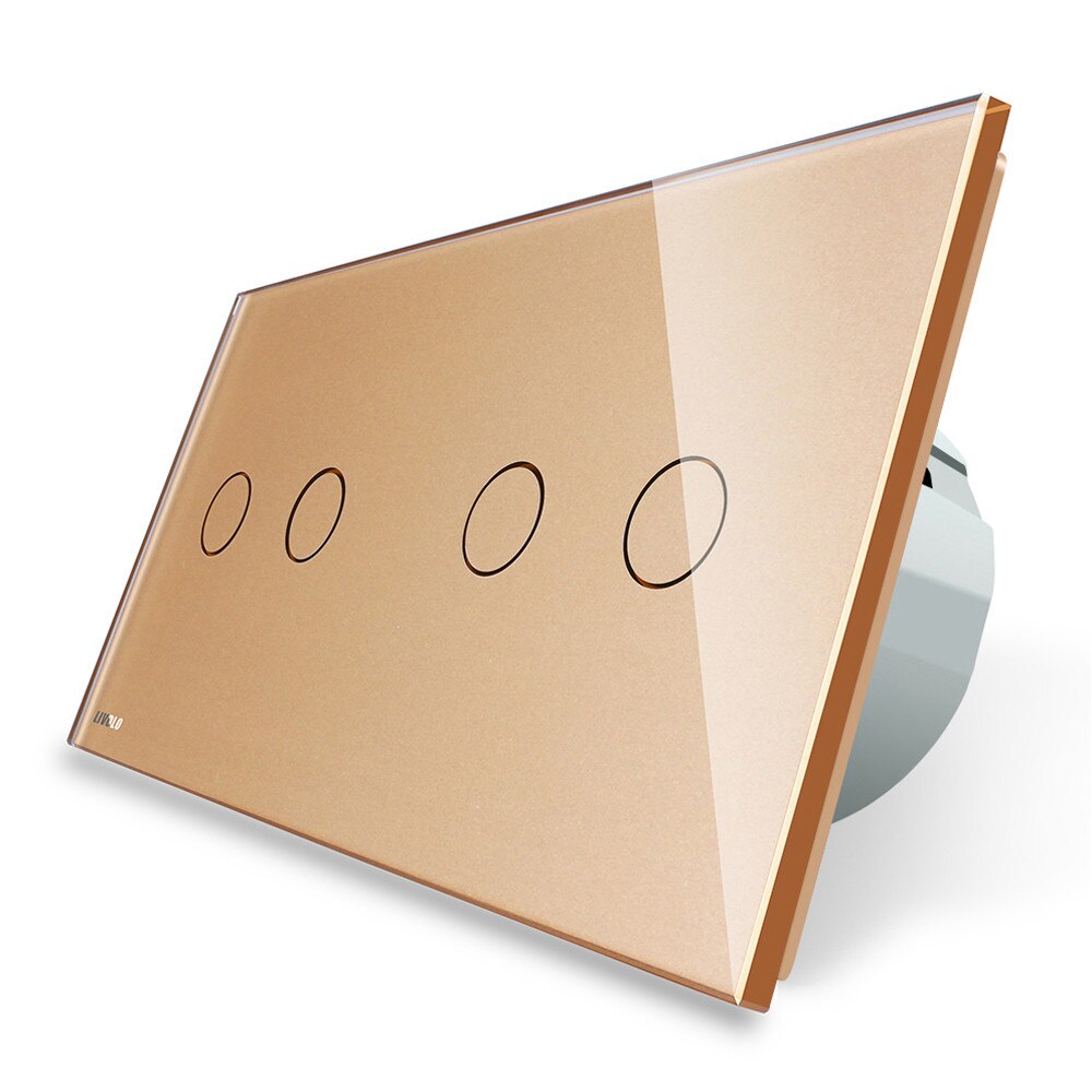Intrerupator dublu + dublu cu touch Wireless Livolo din sticla, Auriu