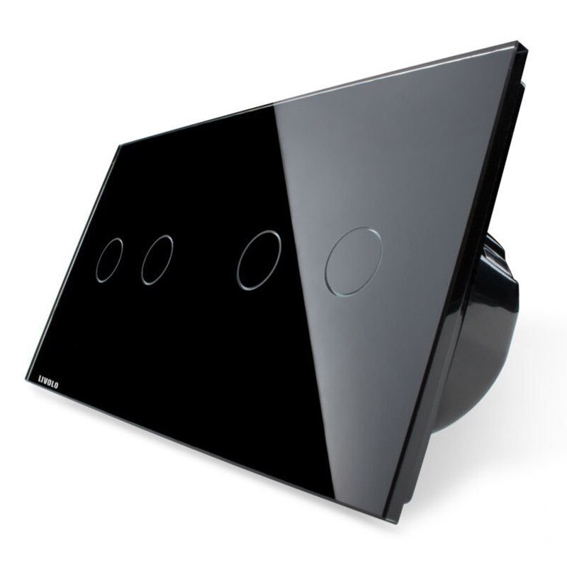 Intrerupator dublu + dublu cu touch Wireless Livolo din sticla, Negru