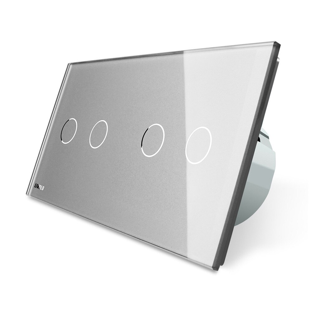Intrerupator dublu + dublu cu touch Wireless Livolo din sticla, Gri