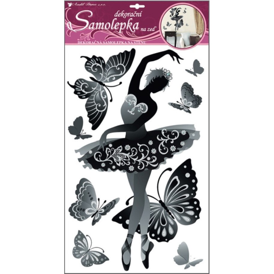 Sticker perete cu sclipici, balerina si fluturi