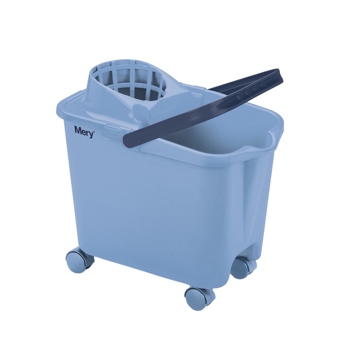 Galeata dreptunghiulara Mery, cu storcator si roti pivotante, 14 l, Albastru