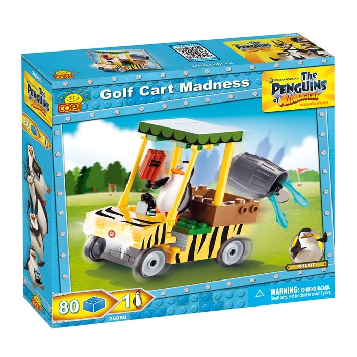 Set de construit Cobi Nebunie cu vehiculul de golf - Pinguinii din Madagascar, 80 piese
